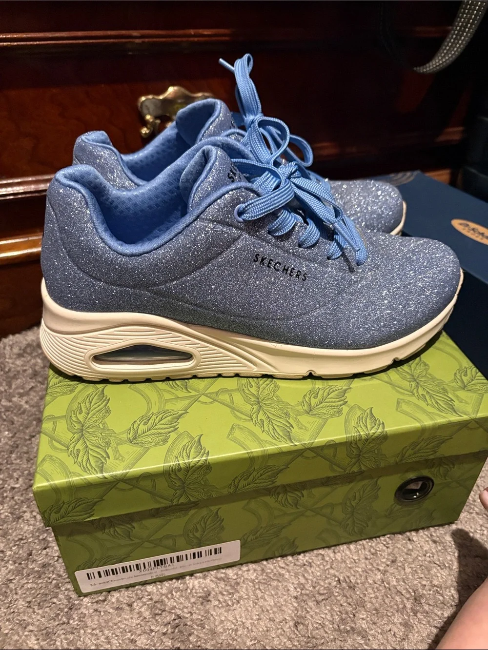 Skechers Sparkle Light Blue Lace-Up Sneakers